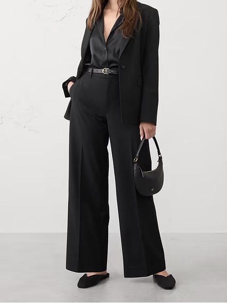 Banana Republic Factory Wide Leg High Rise Sculpted Trouser Pants Black Size 10